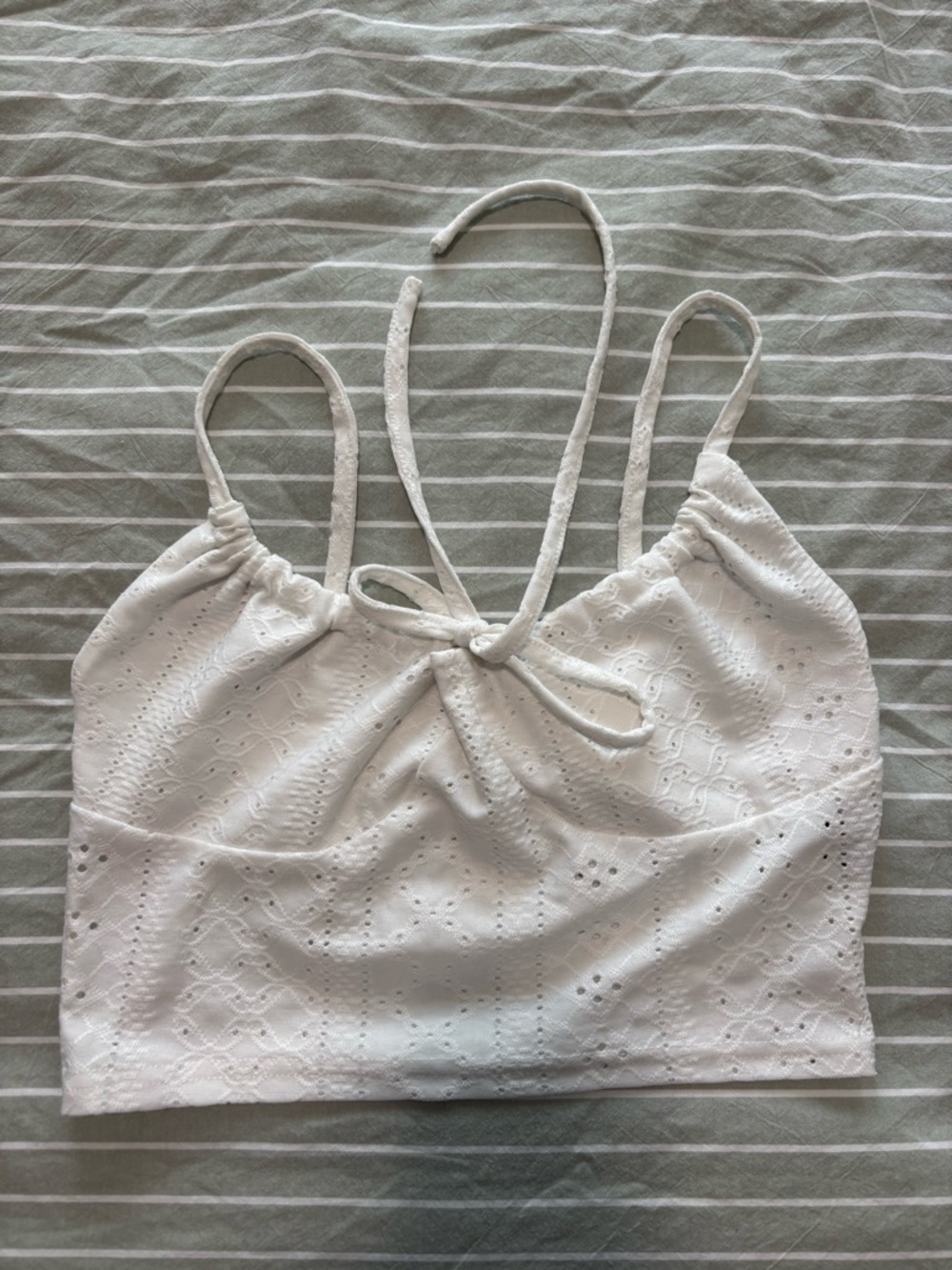 White Eyelet Tie-Front Crop Top